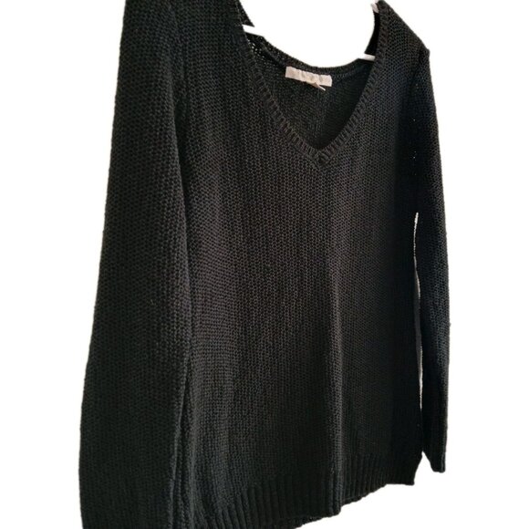 Boston Proper Womens M Black Knit Pullover Sweater V-neck Boho Casual Elevated - Picture 1 of 8